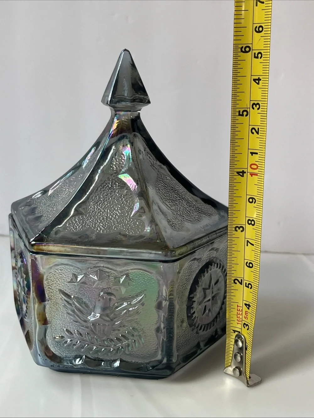 Indiana Glass Iridescent Carnival Glass Lidded Trinket Box